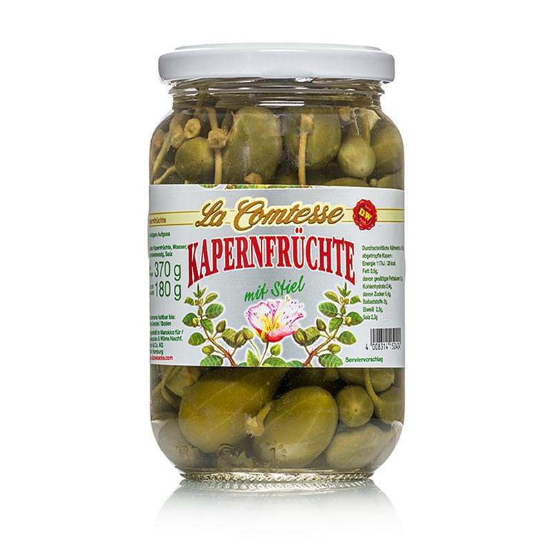 Kaprisfrukter, stora, med stjälk, 18 mm, La Comtesse, 370 g