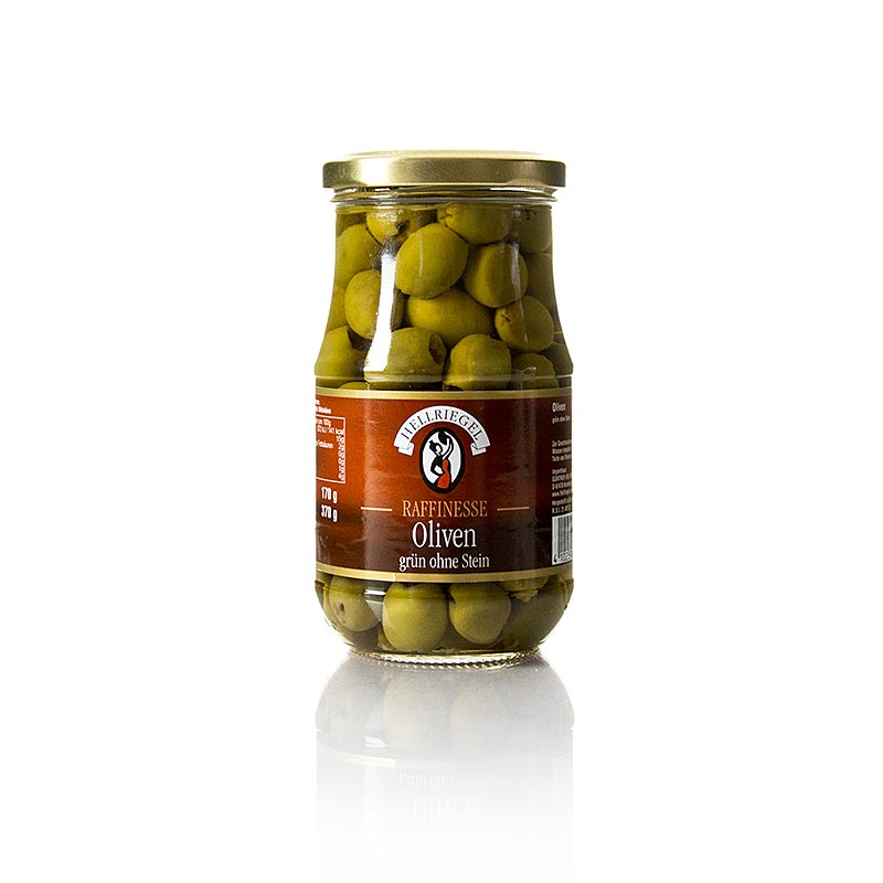 Hellriegel Gröna oliver, urkärnade, i saltlake, 370 g