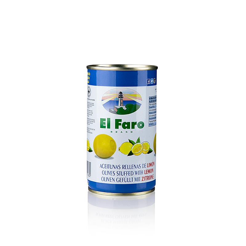 Gröna oliver, urkärnade, med citronpasta, i saltlake, El Faro, 350 g
