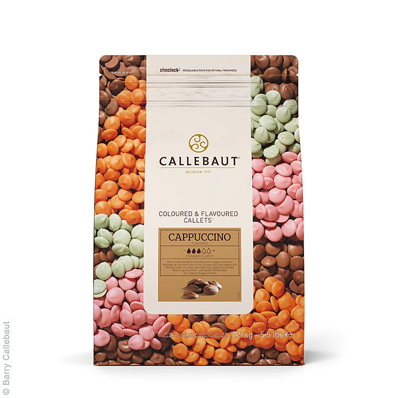 Callebaut Aromatiserad dekorationsmassa – Cappuccino, Callets, 2,5 kg