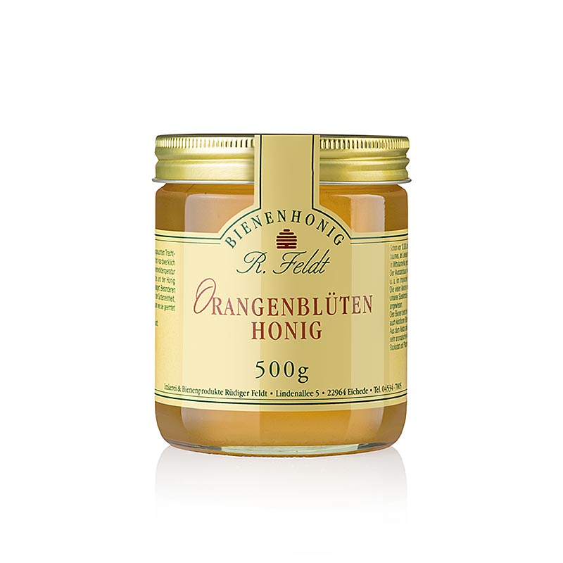 Imkerei Feldt Apelsinblomshonung, guldfärgad, flytande, söt, 500 g