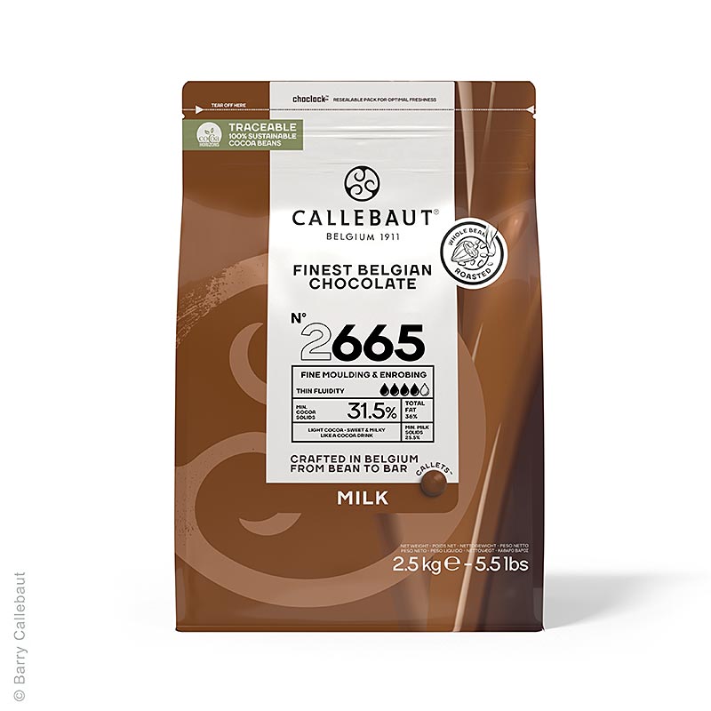 Helmjölk, tunnflytande, Callets, 33 % kakao, 2,5 kg