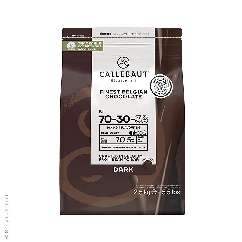 Mörk choklad, 70/30, callets, 70 % kakao, 2,5 kg