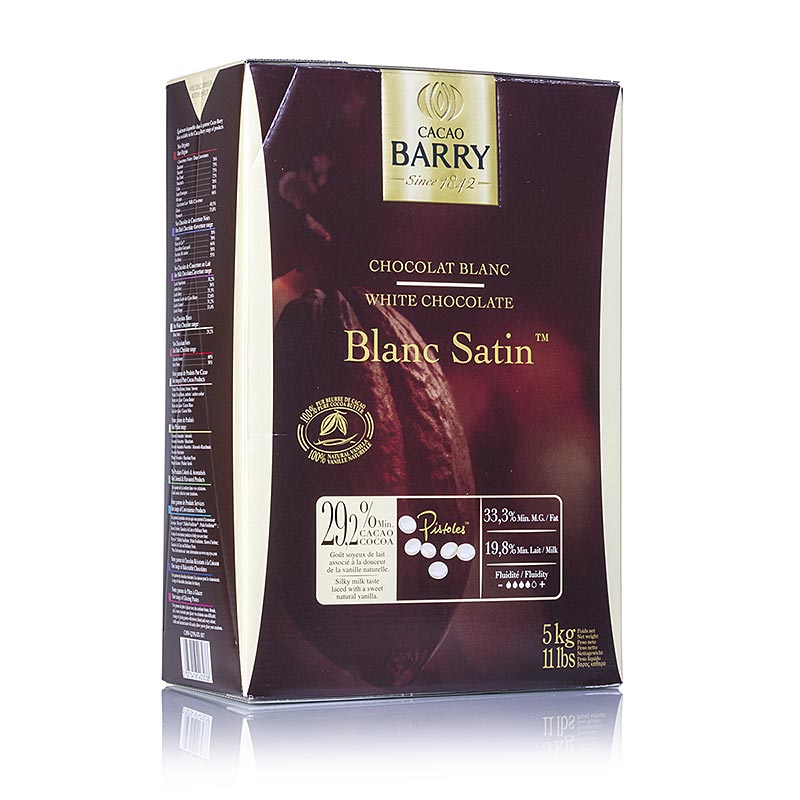 Blanc Satin, vit choklad, callets, 29 % kakao, 5 kg