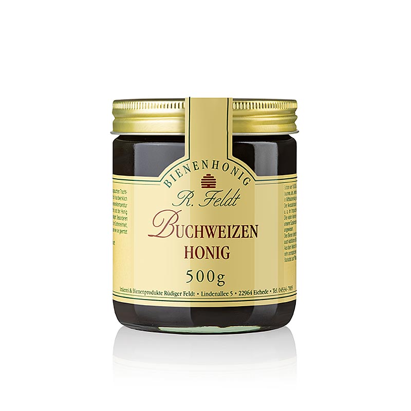 Imkerei Feldt Bokvetehonung, mörk, krämig, mycket kraftig, karamellaktig, 500 g