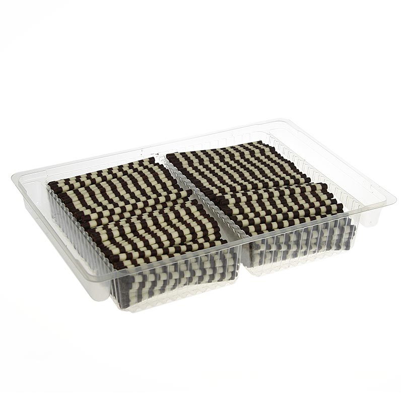 Chokladcigarrer – ”Mikado”, mörk/vit randig, 10 cm lång, ø 4 mm, 700 g, 335 st