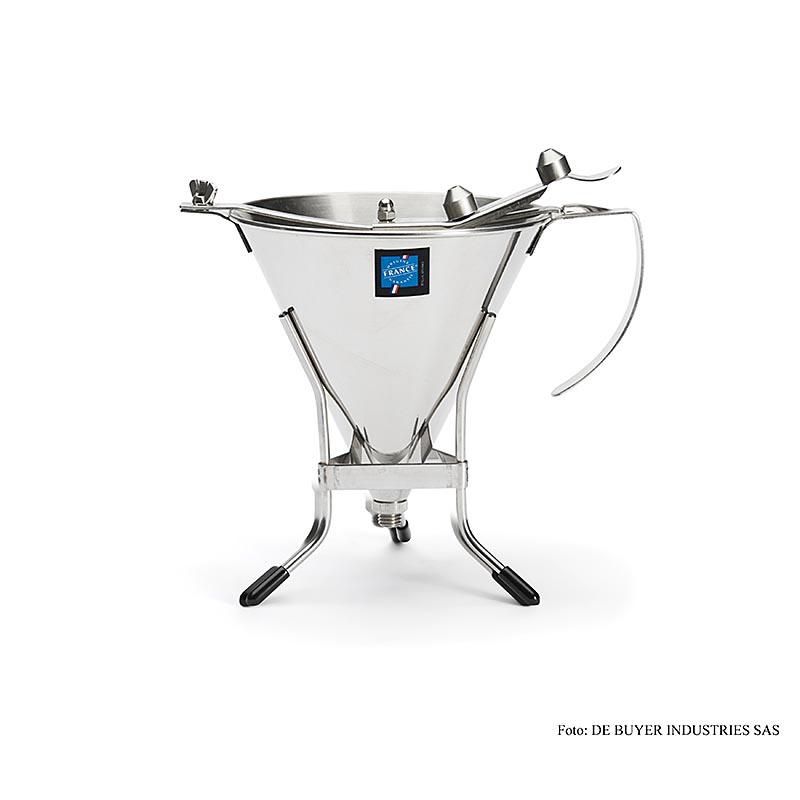 deBUYER fondanttrichter, automatisk, med 3 utlopp, 1,5 liter, med stativ, 1 st