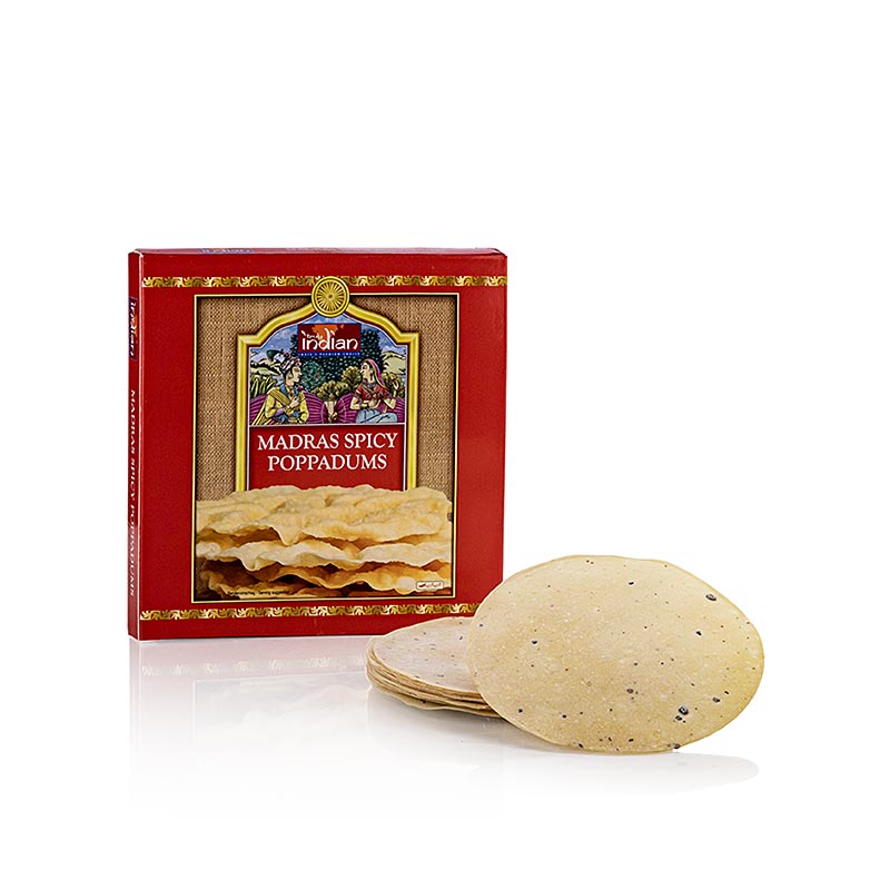 Pappadums, med svartpeppar, ø 12–13 cm, 112 g, 12 st