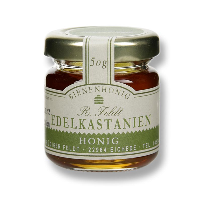 Imkerei Feldt Kastanjhonung, mellanbrun, flytande, lätt bitter, portionsglas, 50 g