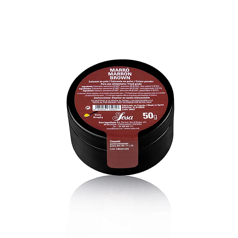 Sosa livsmedelsfärg, pulver, kastanjebrun, vattenlöslig, 50 g