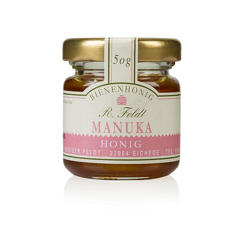 Imkerei Feldt Manuka-honung (tea tree), mörk, flytande, kraftig, portionsburk, 50 g