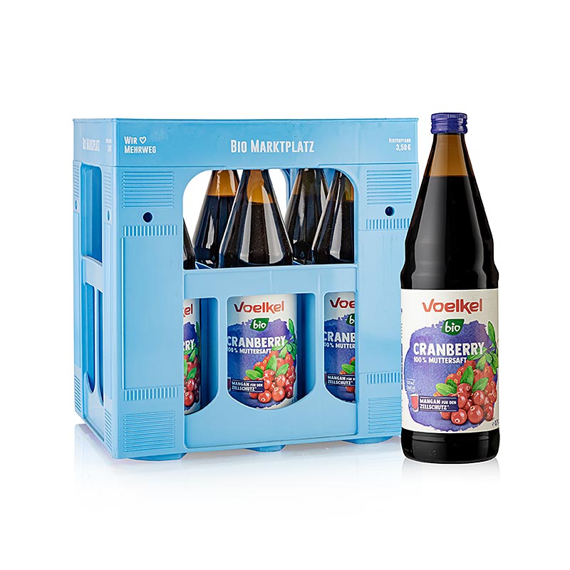 Voelkel – Tranbärsjuice, 100 % direktpressad, ekologisk, 6 x 0,75 l