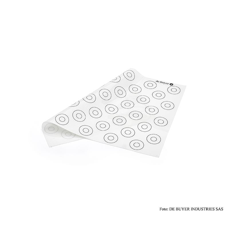 deBUYER silikonbakplatta, slät, 44 markeringar för macarons ø 15–35 mm, 40x30 cm