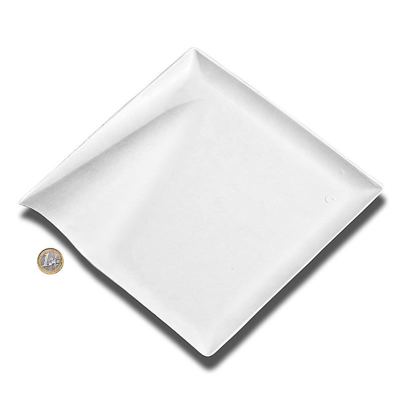 Engångstallrik "Wave", av sockerrörsfibrer, vit, fyrkantig med våg, 20,5x20,5 cm