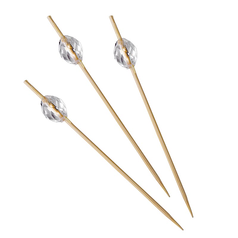 Bambuspinnar, med transparent plastdiamant, 9 cm, 100 st