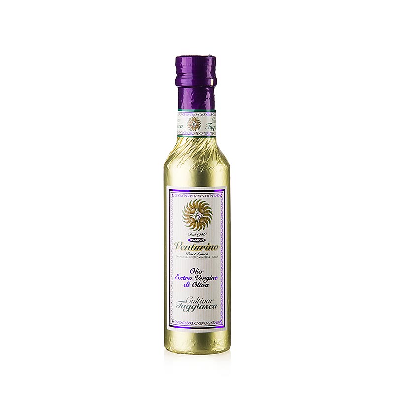 Extra jungfruolja, Venturino, 100 % Taggiasca-oliver, guldfolie, 250 ml