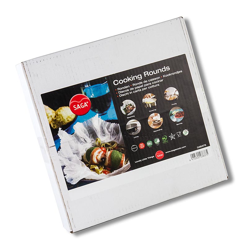 Saga bakplåtspapper, runt, skuret till ø 32 cm, i dispenser, 1 000 ark