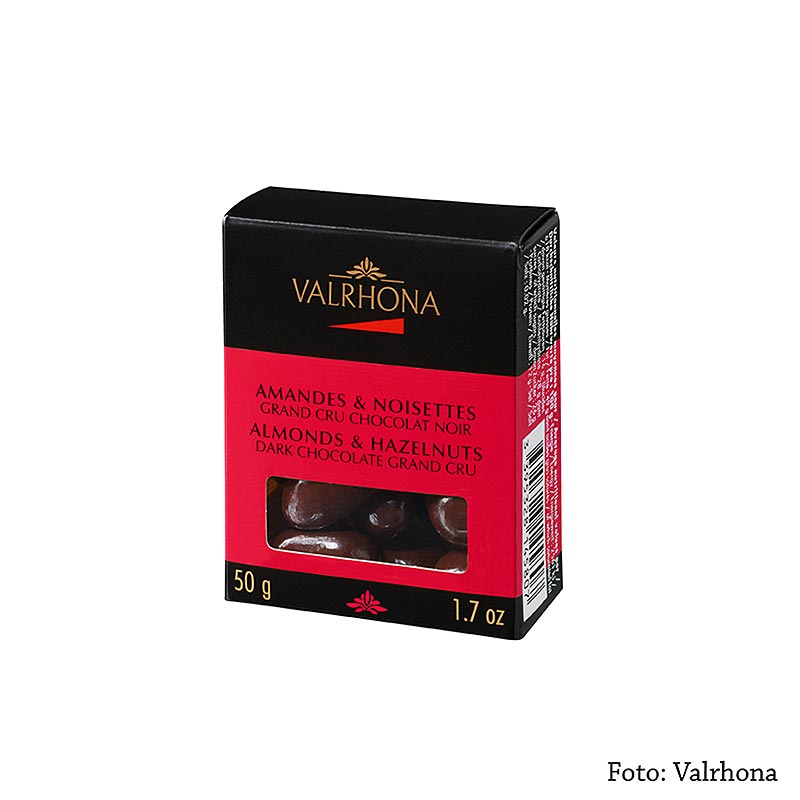 Valrhona Equinoxe-kulor – mandlar/hasselnötter i mörk choklad, 50 g