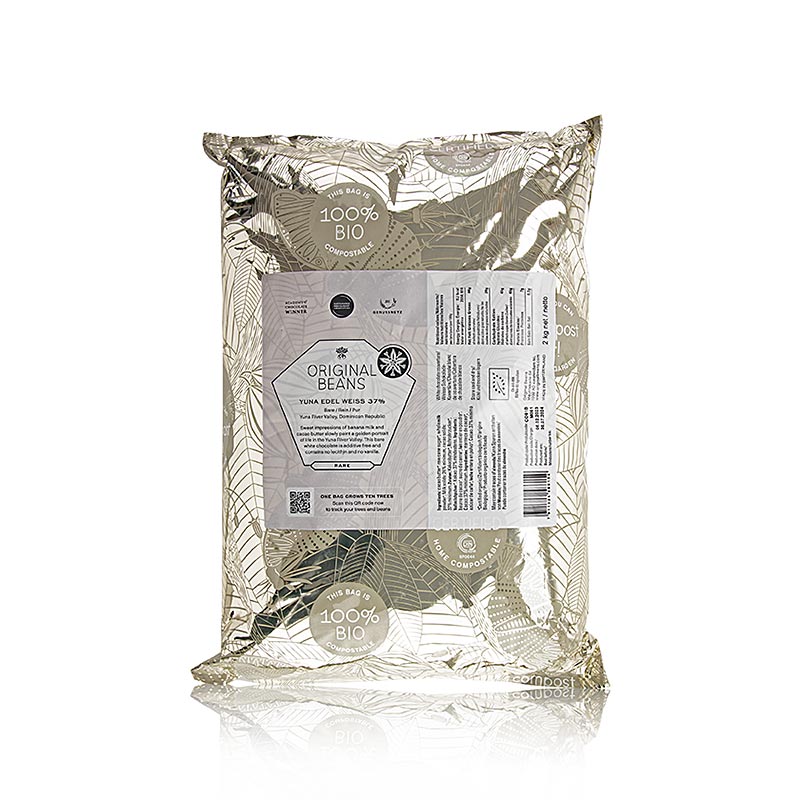 Edel Weiss Dom. Rep., 37 %, vit choklad, callets, Original Beans, ekologisk, 2 kg