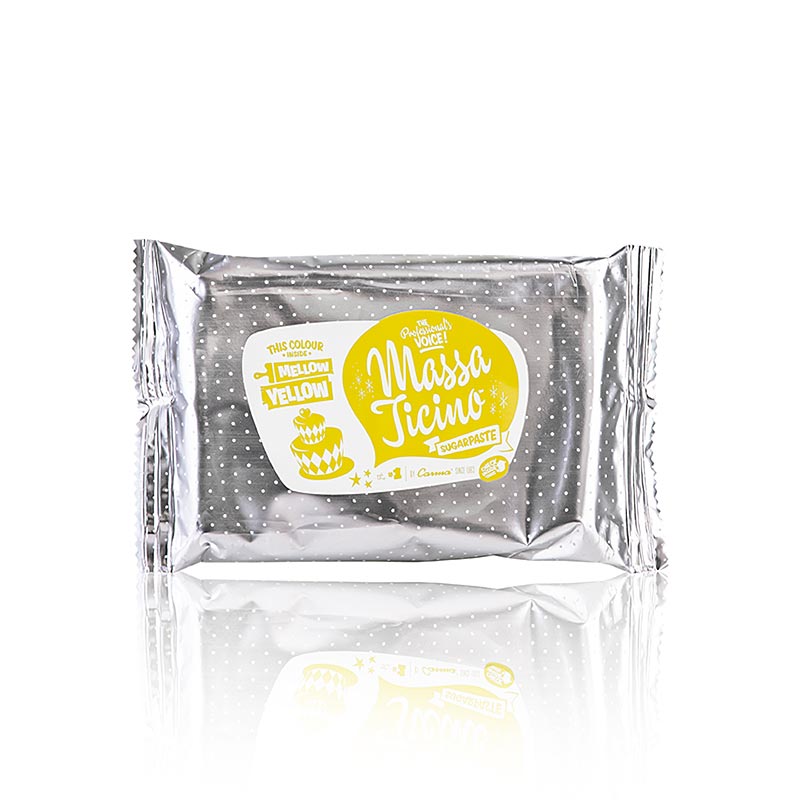 Massa Ticino – tårtdekorationsmassa, Mellow Yellow, vegansk, AZO-fri, 250 g