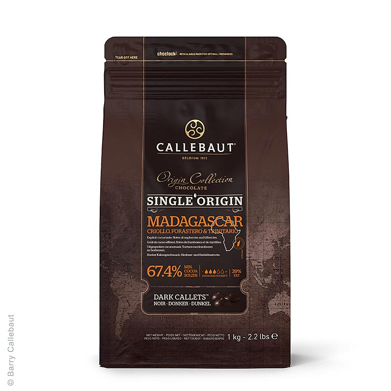 Origine Madagascar, mörk choklad, Callets, 67,4 % kakao, 2,5 kg
