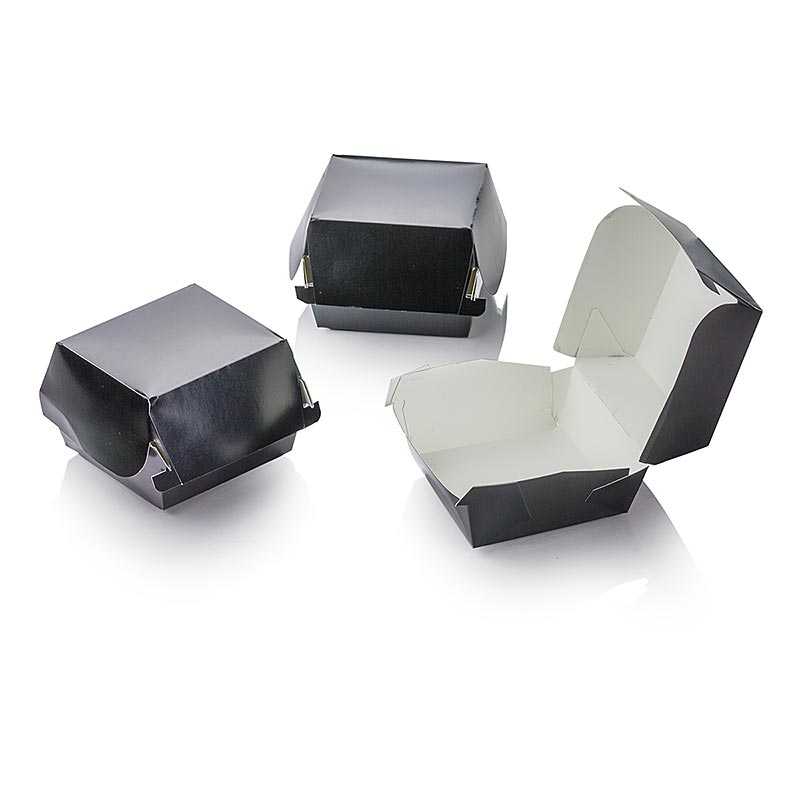 Hamburgar-kartonger "Mini", svarta, 90x80x50 mm, 100 % Chef, 100 st