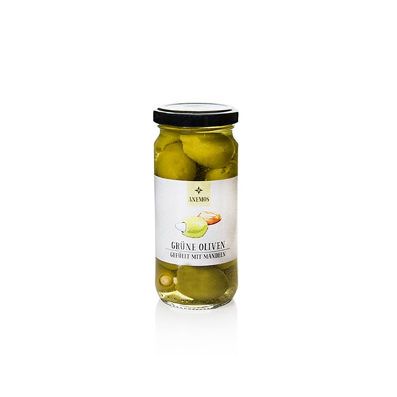 Gröna oliver, urkärnade, med mandel, ANEMOS, 227 g