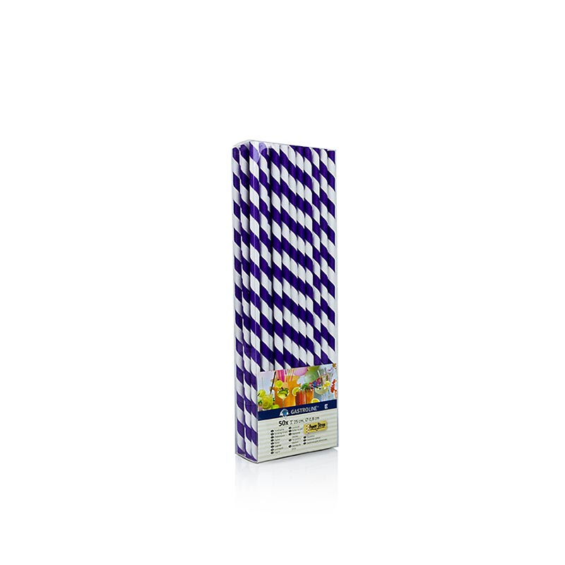 Engångssugrör av papper JUMBO "Ränder", lila-vita, 25 cm, 50 st