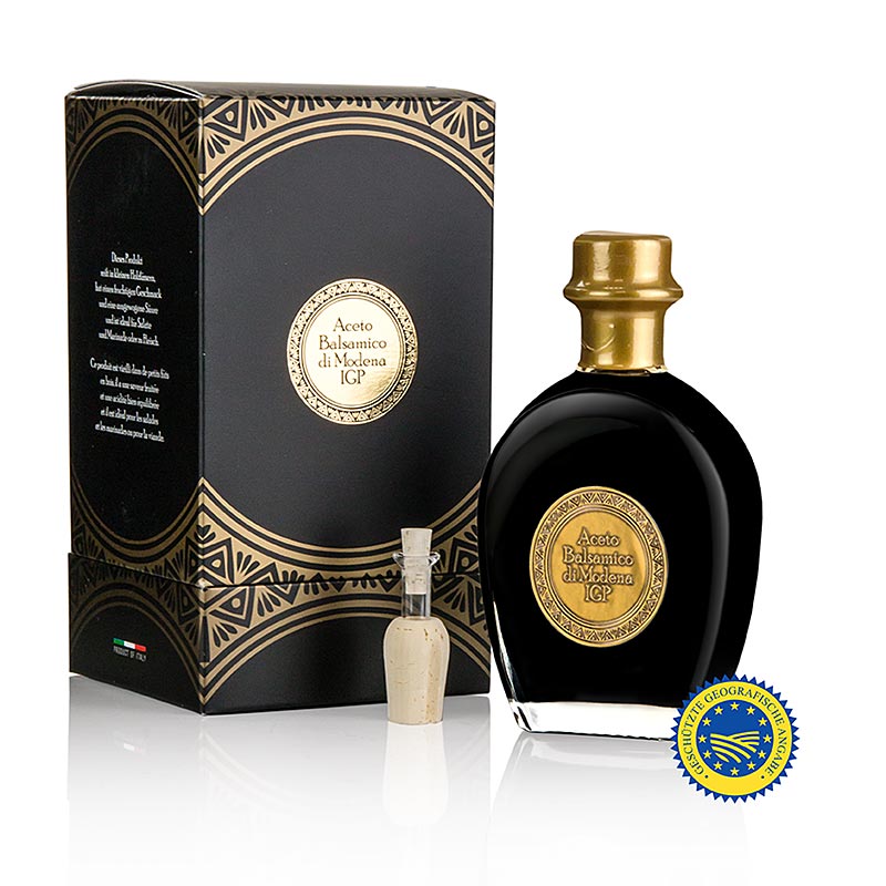 Aceto Balsamico di Modena g.g.A. från enbärfat, svart ask, 250 ml