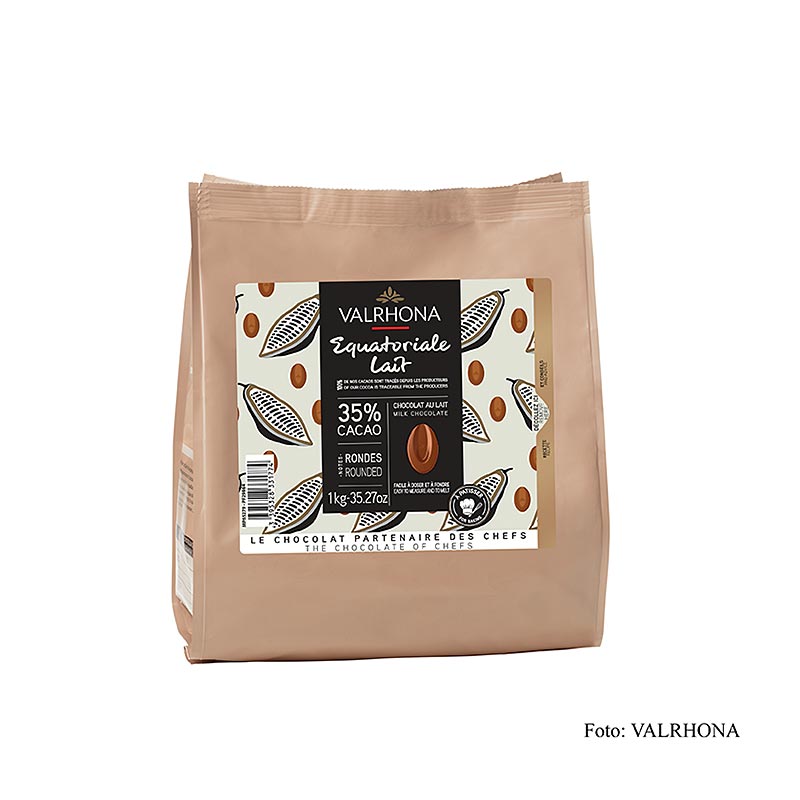 Valrhona Equatoriale Lait, mjölkchoklad, callets, 35 % kakao, 1 kg