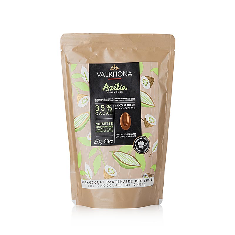 Valrhona Azelia, hasselnötscouverture, 35 %, callets, 250 g