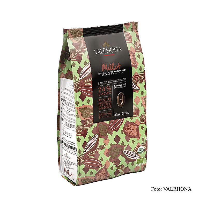 Valrhona Millot, mörk choklad, 74 % kakao, Callets (31508), ekologisk, 3 kg