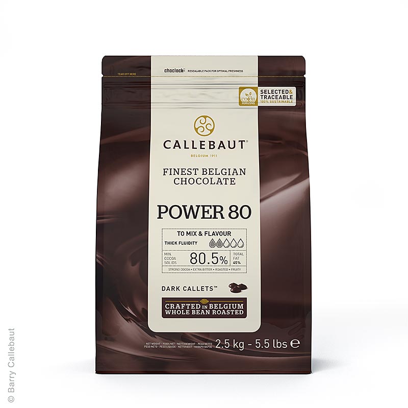 Dark Power 80, mörk choklad Callets Couverture, Callebaut, 2,5 kg