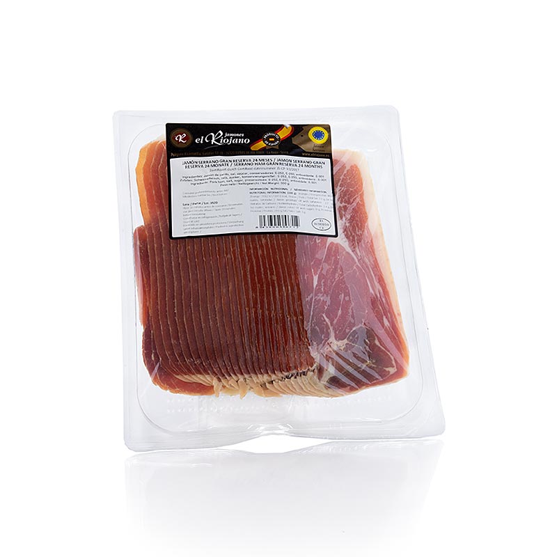 Jamon Serrano Gran Reserva, 24 månader, skivad skinka, El Riojano, 500 g