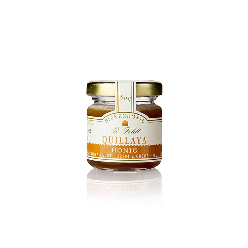 Imkerei Feldt Quillaja-honung, mörkgul, krämig, aromatisk, nötig, portionsburk, 50 g