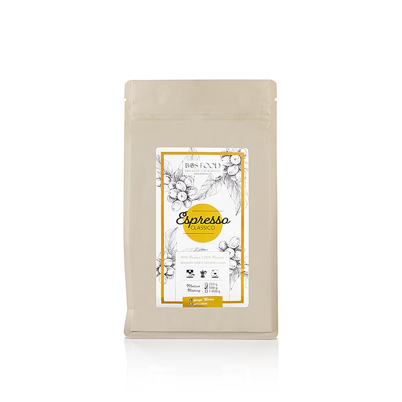 CHEF FOOD – Espresso Classico, kaffeblandning med 20 % Robusta, hela bönor, 500 g