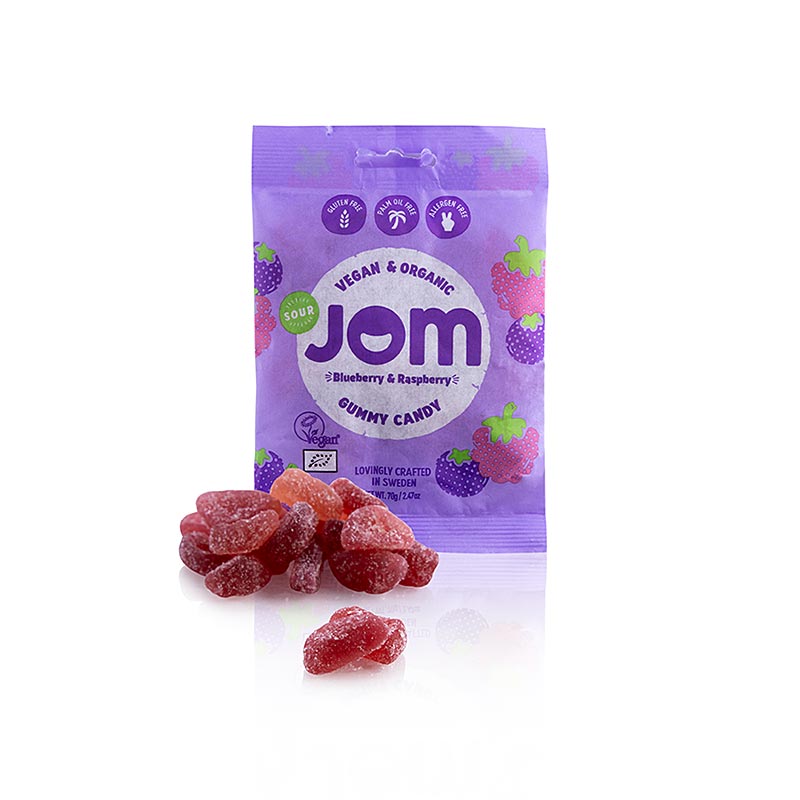 JOM – Sour Blueberry & Raspberry Gummy Candy, vegan, ekologisk, 70 g