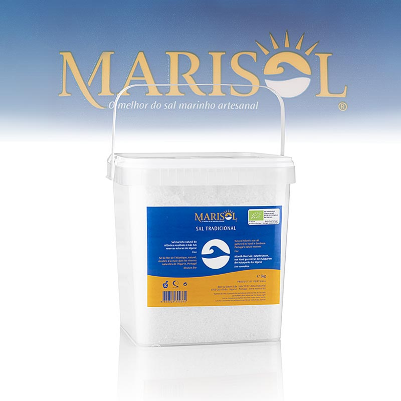 Marisol® Sal Tradicional havssalt, fint, vitt, fuktigt, CERTIPLANET, ekologiskt, 5 kg