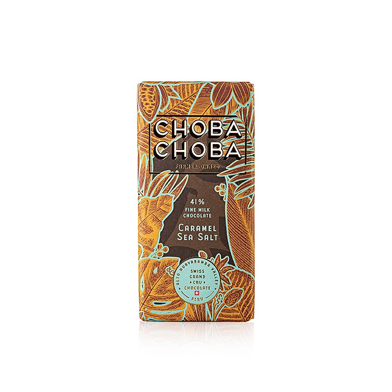 Finkornig mjölkchoklad 41 % karamell S, mjölkchokladkaka, Choba Choba, ekologisk