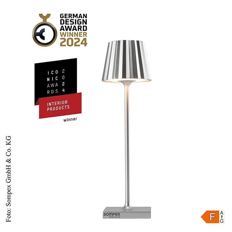 Bordslampa "TROLL NANO Outdoor", med batteri, 21x6 cm, aluminium, silver (78586), 1 St