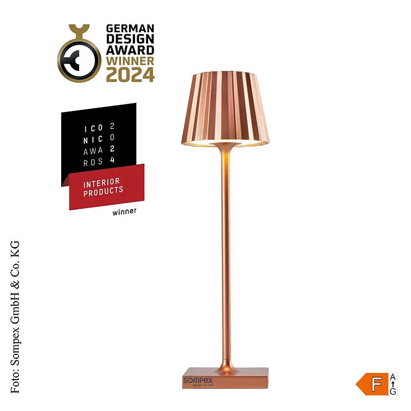 Bordslampa "TROLL NANO Outdoor", med batteri, 21x6 cm, aluminium, koppar (78588), 1 St