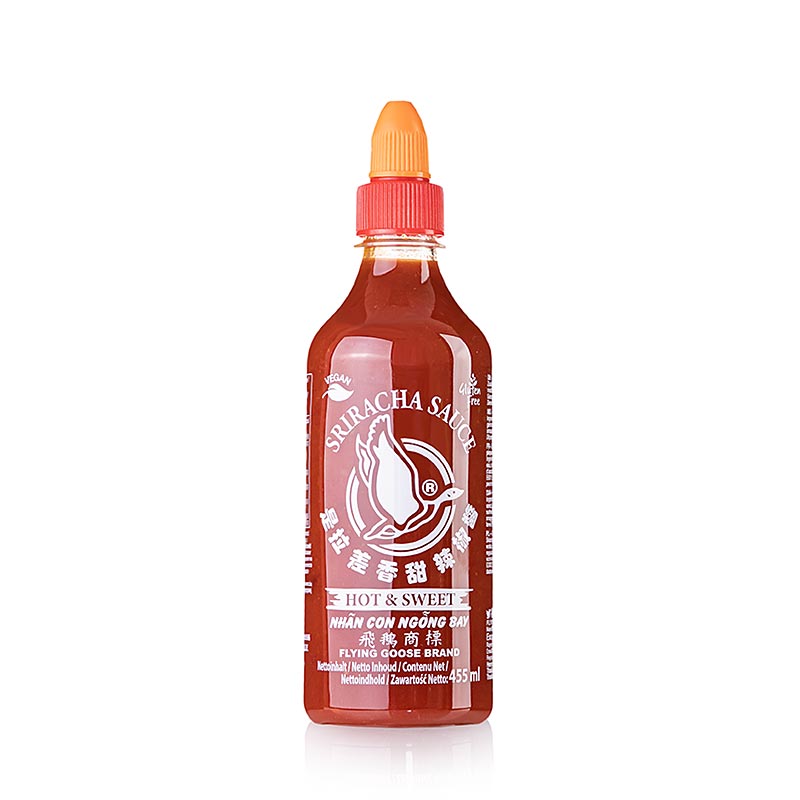 Sriracha chilisås, söt-stark, Flying Goose, 455 ml