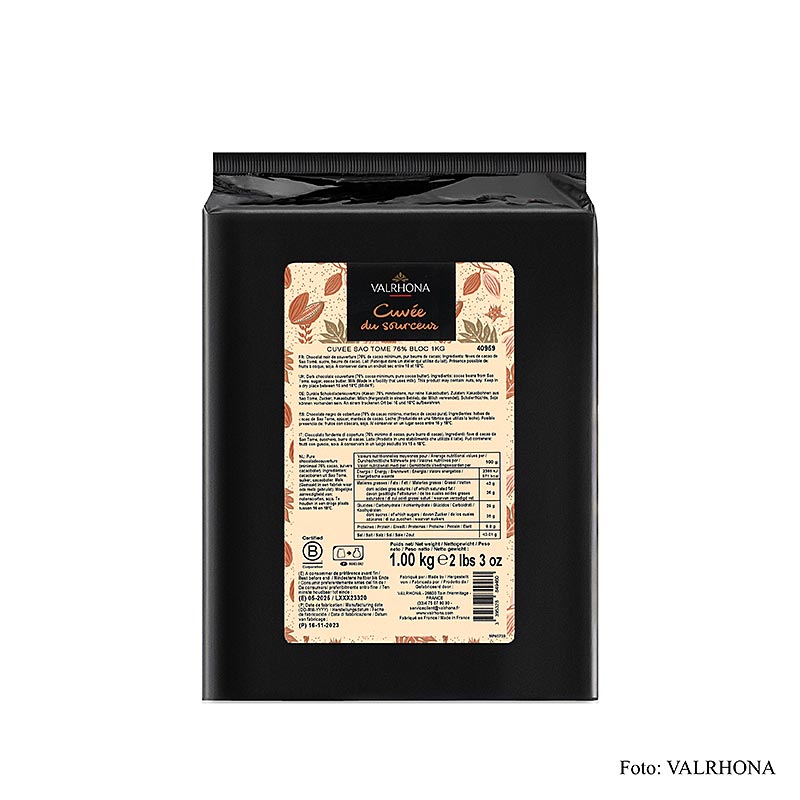 Valrhona Cuvee Sao Thome, mörk couverture, 76 % kakao, block (12830), 1 kg