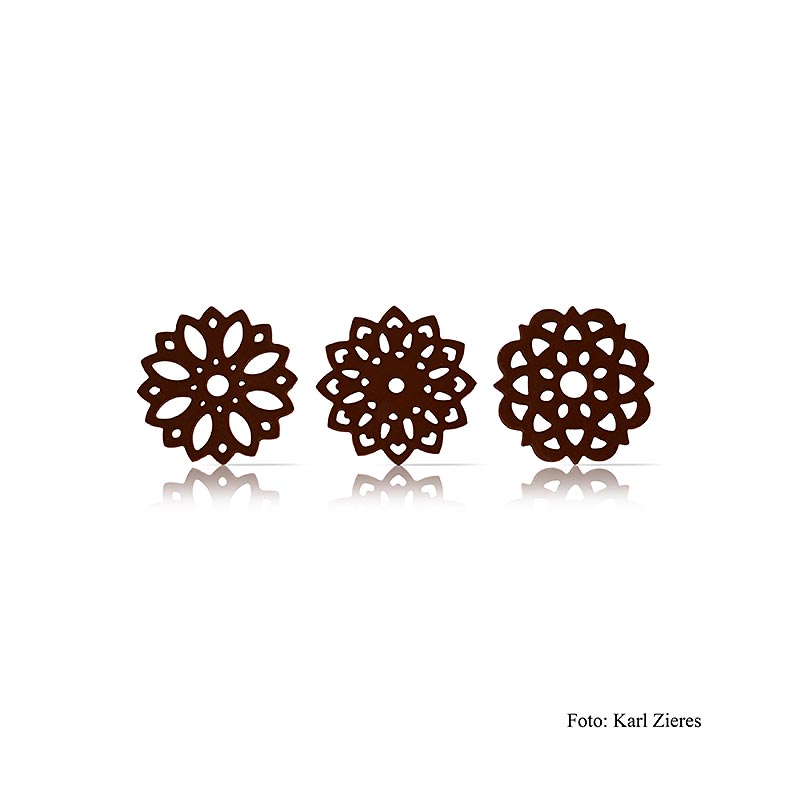 Chokladdekorationer "Flower dark" (blomma), mörk, 3 motiv, Dobla, 219 g, 216 st