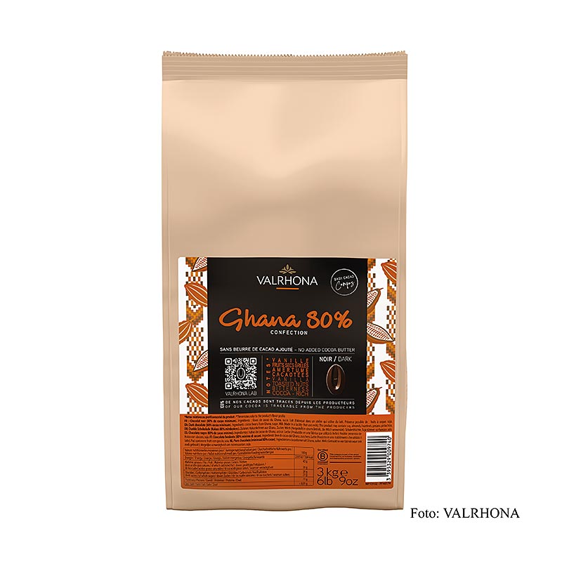 Valrhona Compoz choklad – kakaobas Ghana 80 %, callets, 3 kg