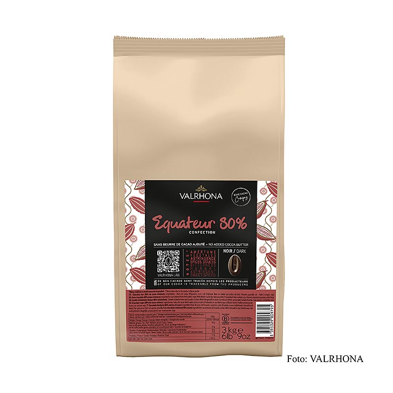 Valrhona Compoz choklad – kakaobas Ecuador 80 %, callets, 3 kg