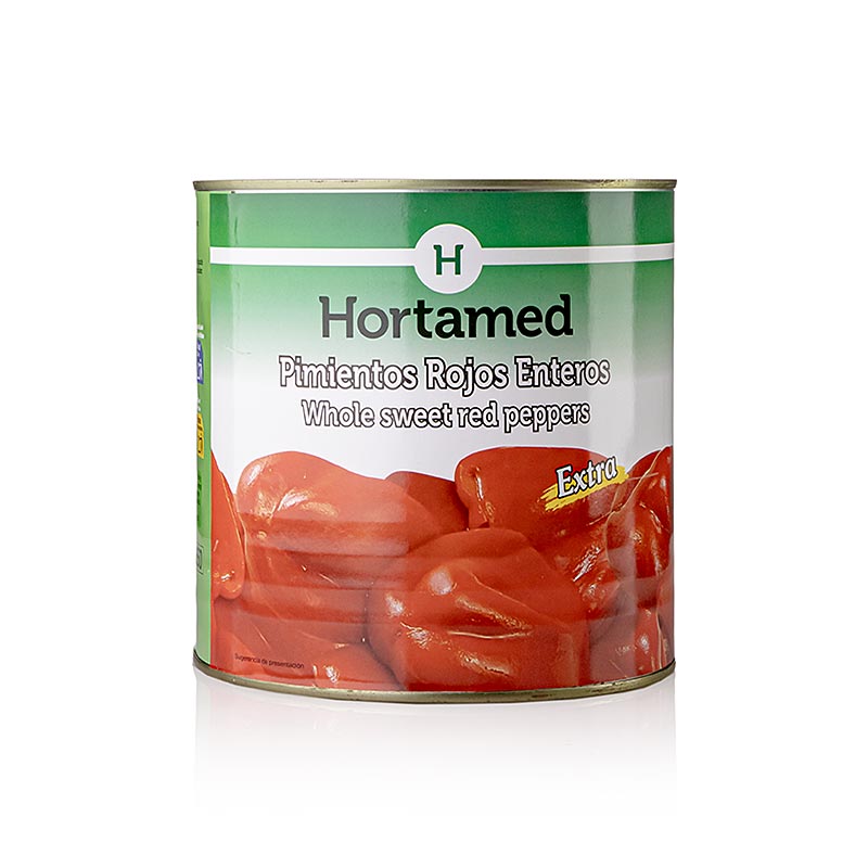 Pimientos, hela, röda, skalade paprikor, Hortamed, 2,5 kg