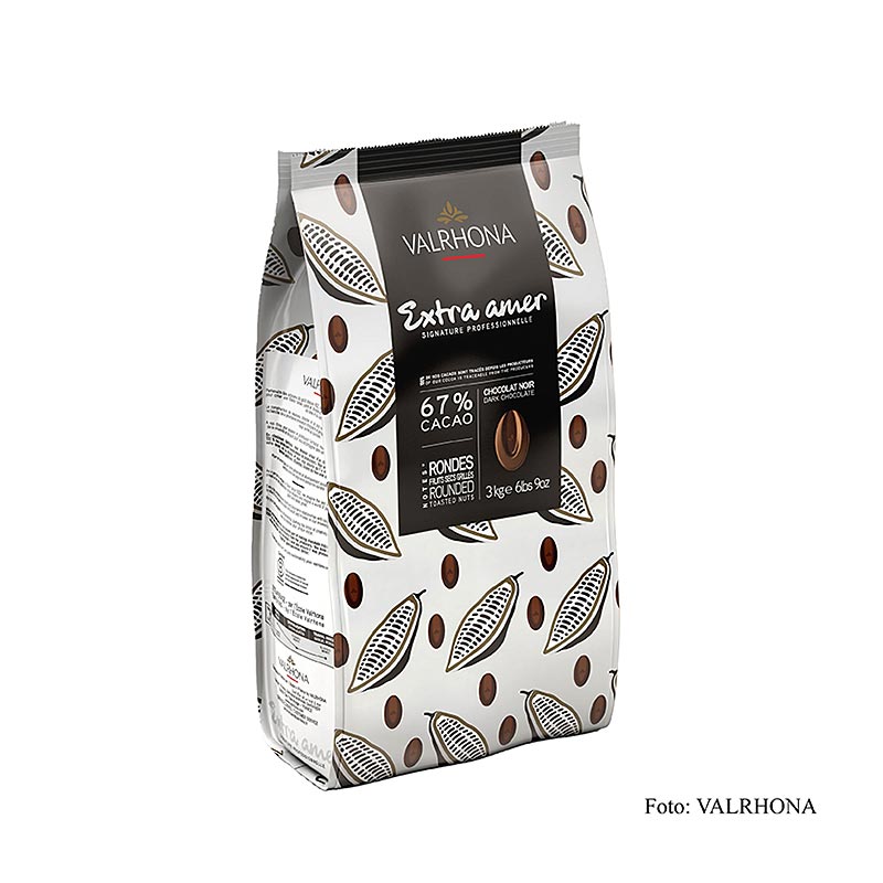 Valrhona Extra Amer, mörk couverture, callets, 67 % kakao, 3 kg