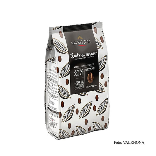 Valrhona Extra Amer, mörk couverture, callets, 67 % kakao, 3 kg