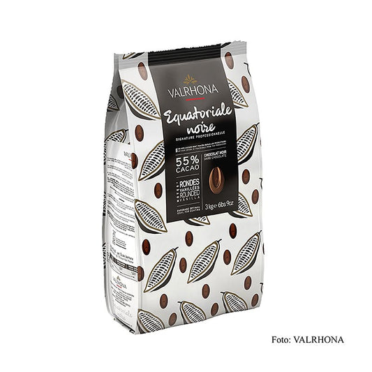 Valrhona Equatoriale Noire, mörk choklad, callets, 55 % kakao, 3 kg